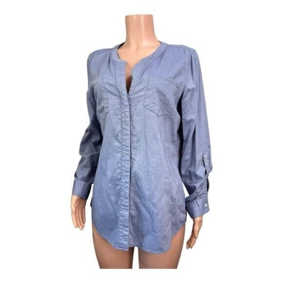 Westbound Women SZ Large 100% Cotton Blue Chambray Knit Button Up Shirt Top - Picture 8 of 12
